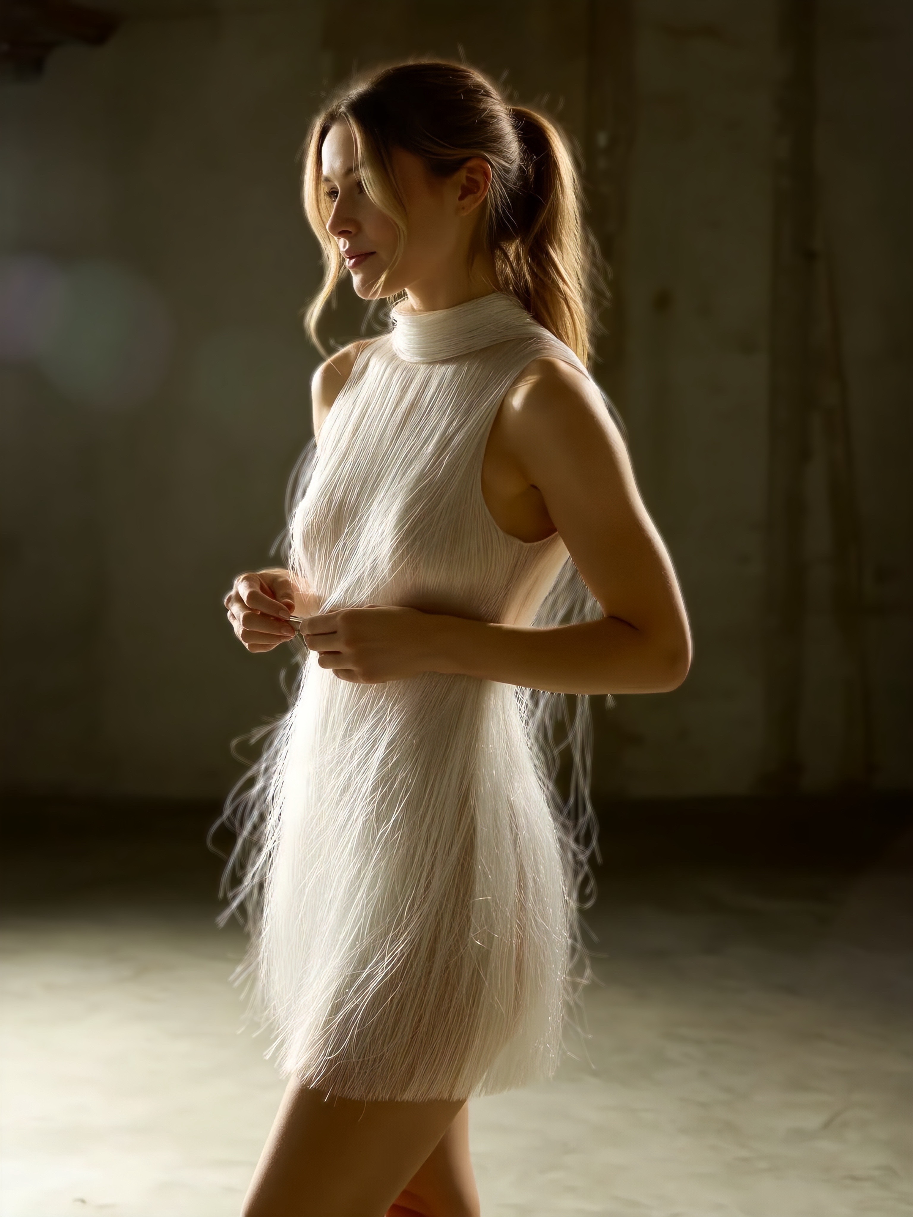 Portrait in textured white garment